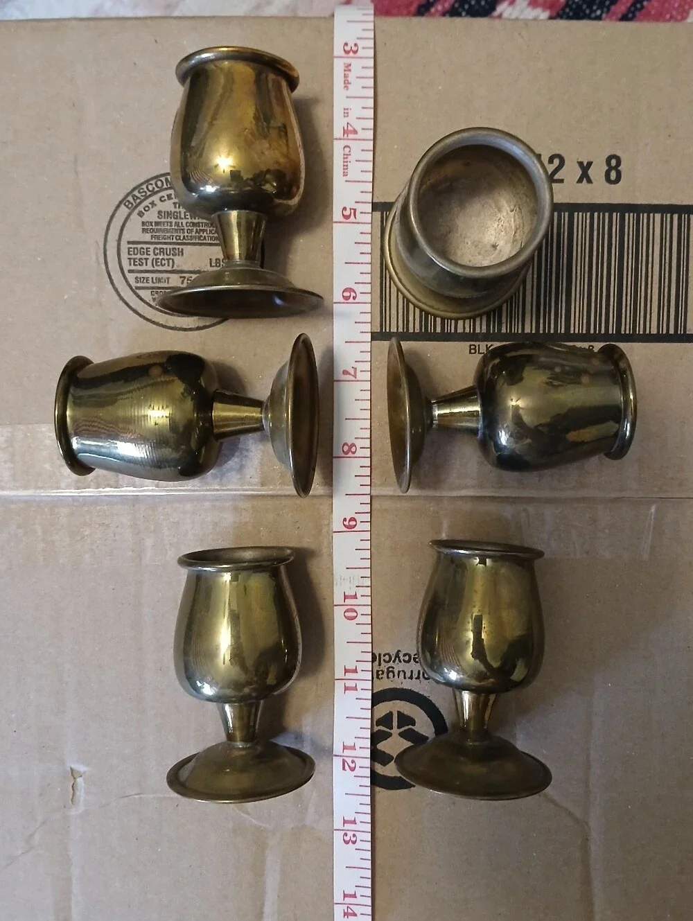 Vintage Brass Aztec Calender Imbossed 6 Goblets/Matching‎ Tray Set